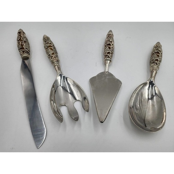 Godinger Silver-Plated Filigree Grape Handle Amber Crystal Silverware Set - Picture 9 of 9